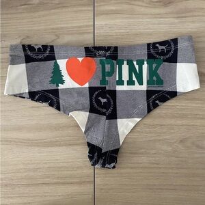 NWT Victoria Secret PINK - Black Grey White Plaid Tree Heart Cheeky Hipster - XS